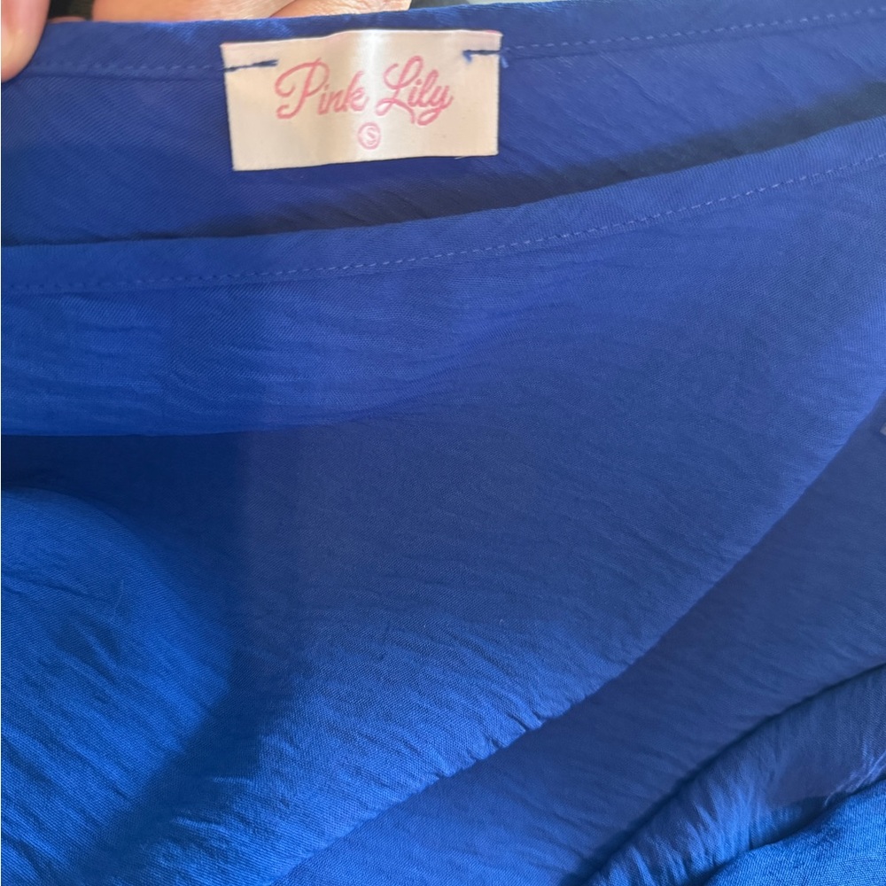 Pink Lily One-Shoulder Asymmetrical Blouse – Royal Blue – Size Small - Picture 4 of 4